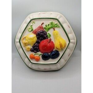 Vintage Lefton Egg Plate Fruit Lemon Berry Farmhouse Cottage Decor Easter Dish